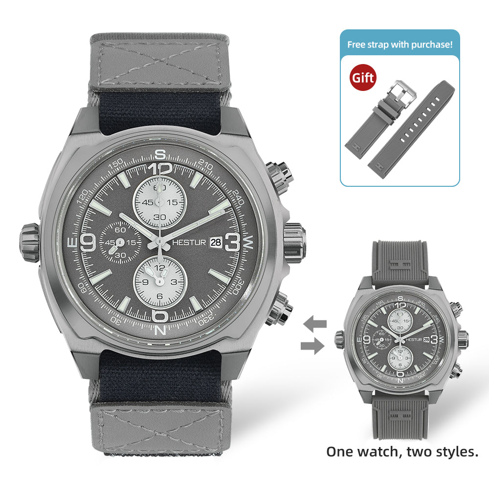 🔥Titanium Quartz Military Field Watch🔥Hestur HT8008, Chronograph 44.5mm