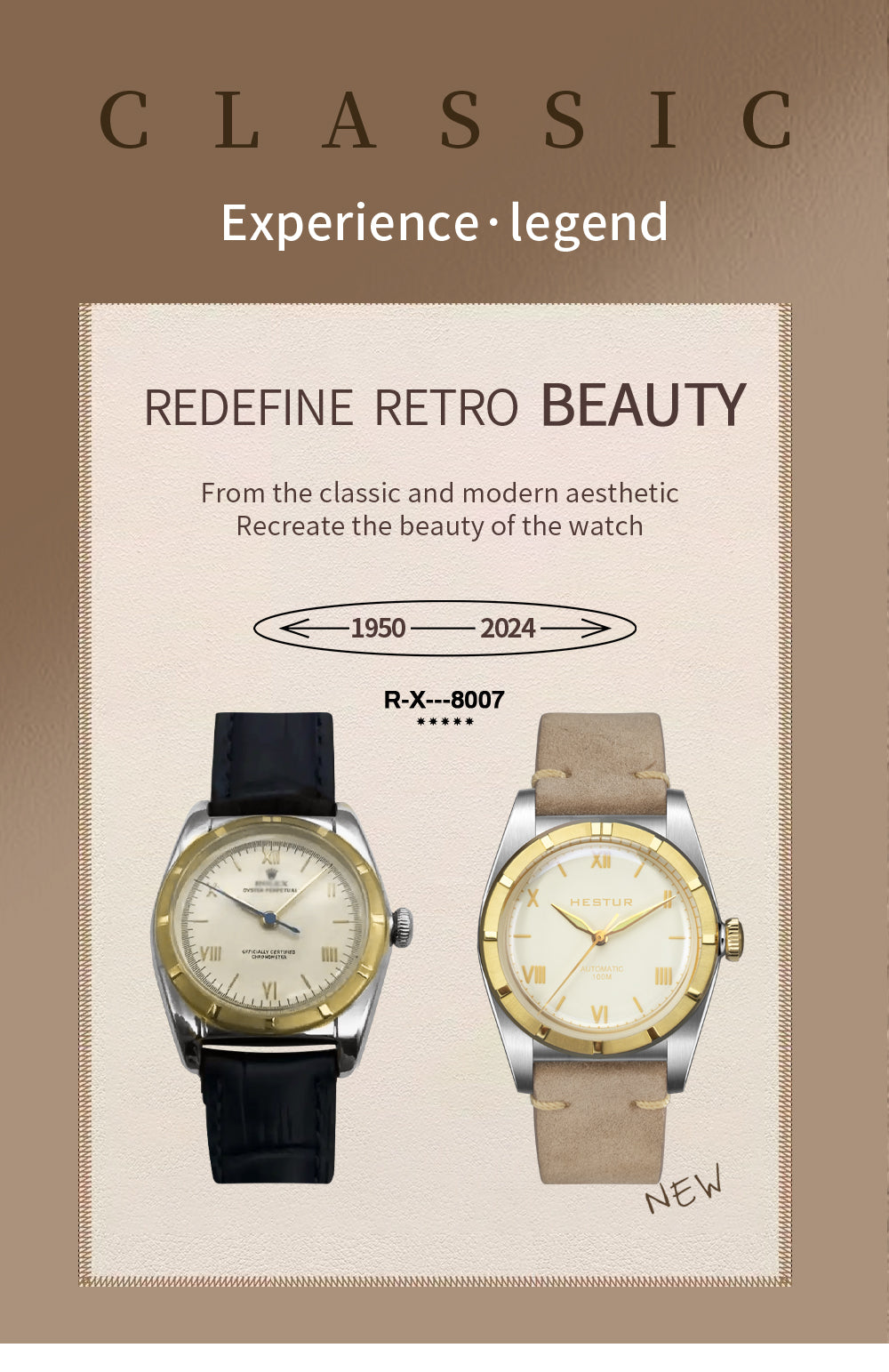 🔥Crystal Bubble Back🔥Hestur HT8007 Automatic Watches 36mm