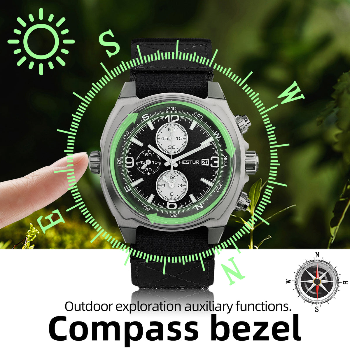 🔥Titanium Quartz Military Field Watch🔥Hestur HT8008, Chronograph 44.5mm