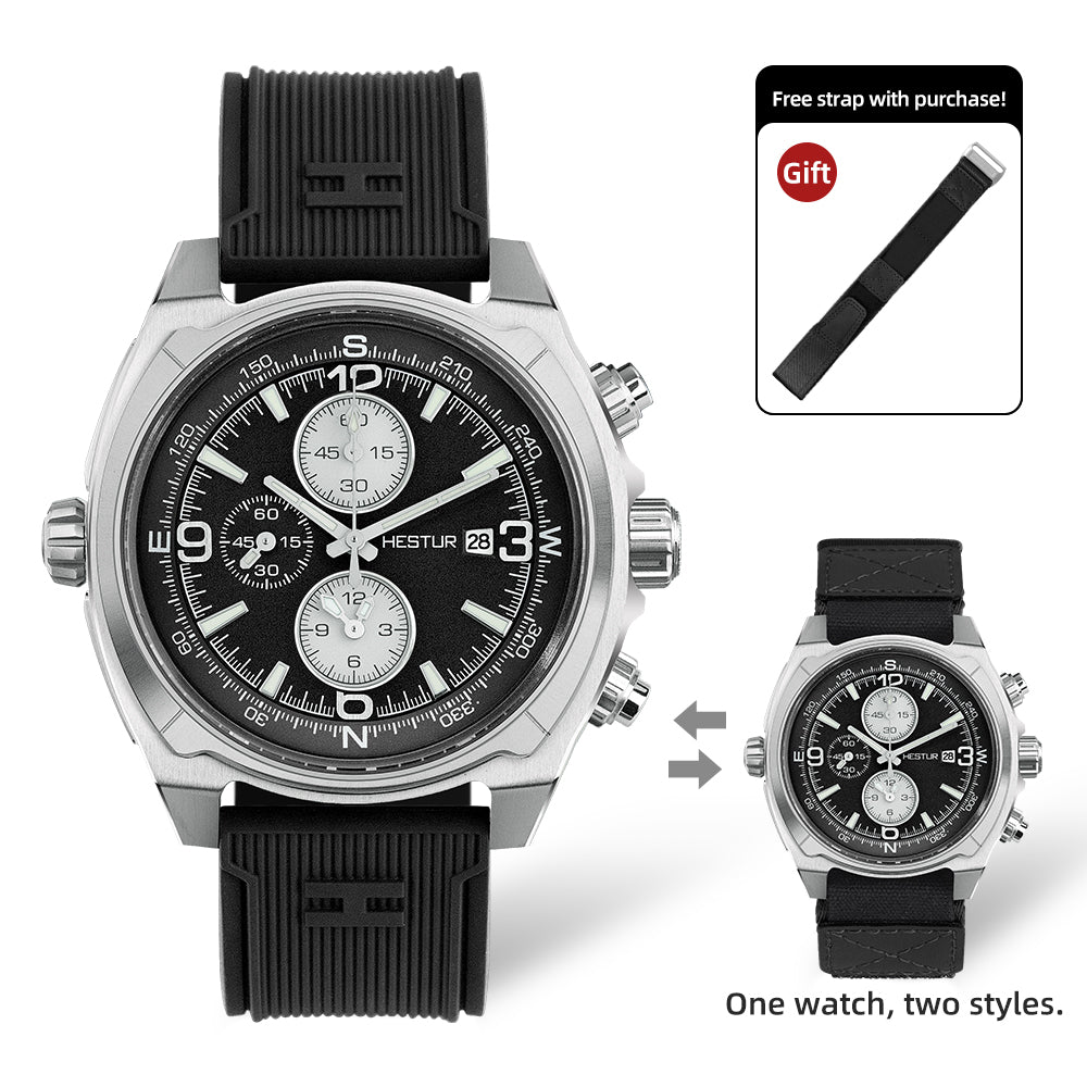 🔥Titanium Quartz Military Field Watch🔥Hestur HT8008, Chronograph 44.5mm