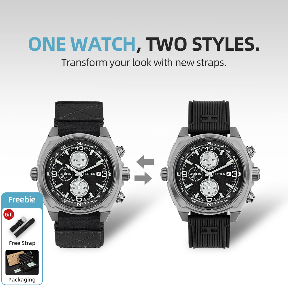 🔥Titanium Quartz Military Field Watch🔥Hestur HT8008, Chronograph 44.5mm
