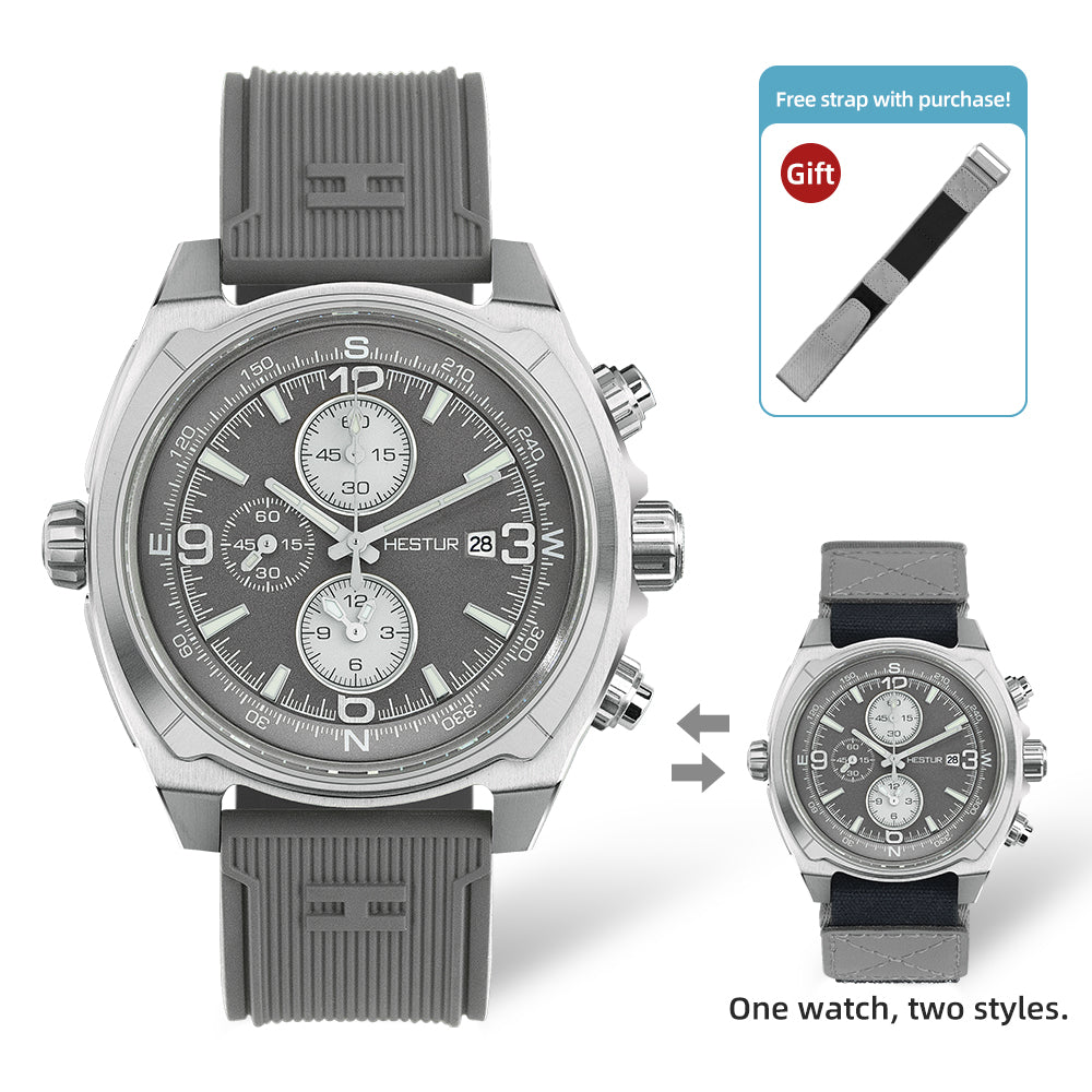 🔥Titanium Quartz Military Field Watch🔥Hestur HT8008, Chronograph 44.5mm