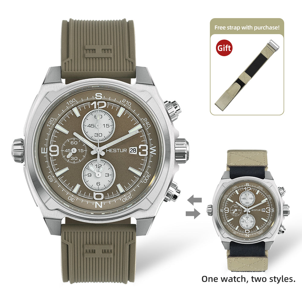 🔥Titanium Quartz Military Field Watch🔥Hestur HT8008, Chronograph 44.5mm