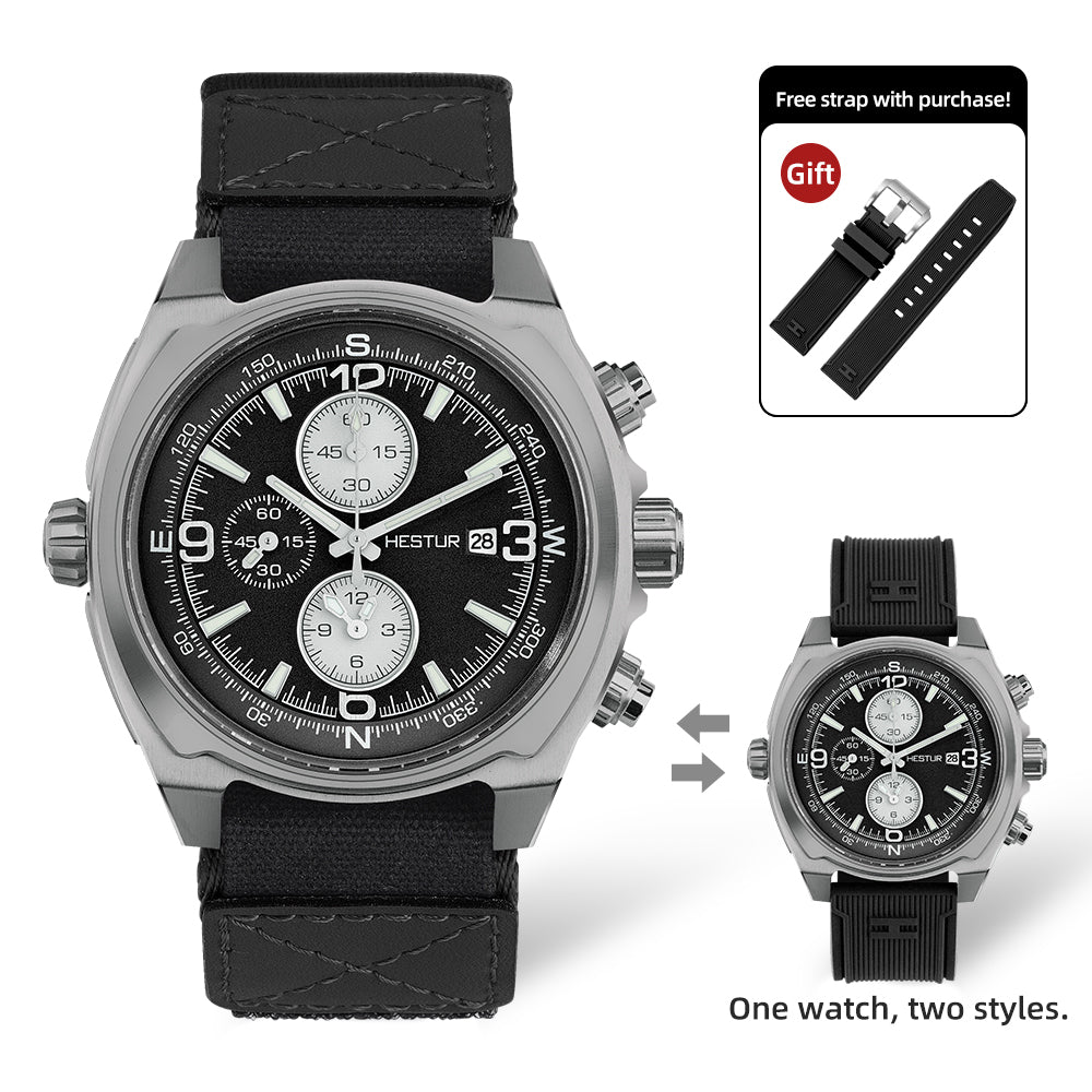 🔥Titanium Quartz Military Field Watch🔥Hestur HT8008, Chronograph 44.5mm
